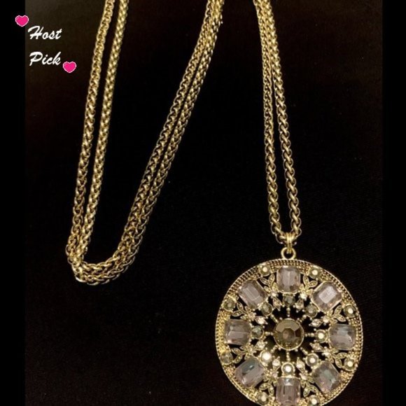 Jewelry - Purple Glass Medallion Large Pendant Long Statement Necklace 36”